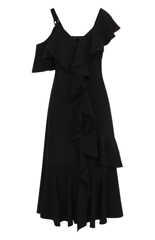 Шелковое платье-миди с оборками и открытым плечом Proenza Schouler 