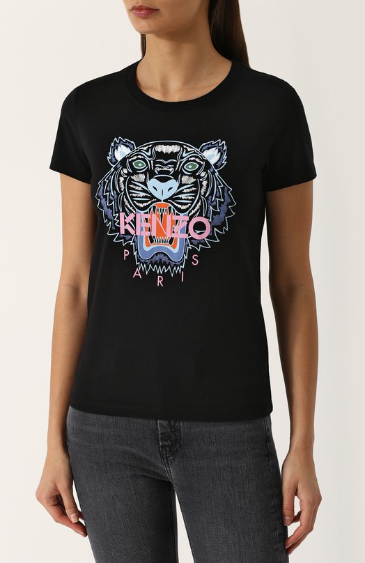 Хлопковая футболка с принтом и логотипом бренда Kenzo 