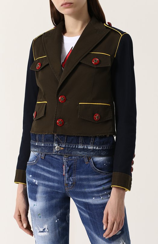 Хлопковая куртка с контрастной отделкой и джинсовой вставкой Dsquared2 
