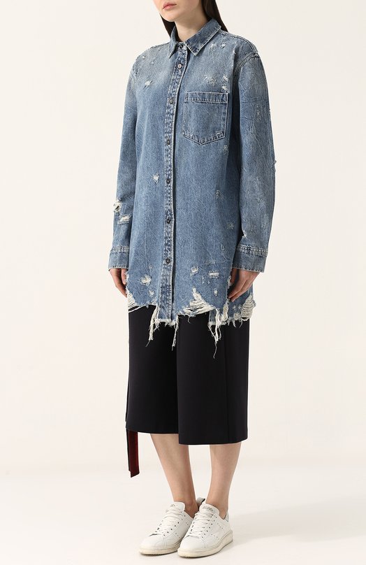 Удлиненная джинсовая куртка свободного кроя с потертостями Denim X Alexander Wang 