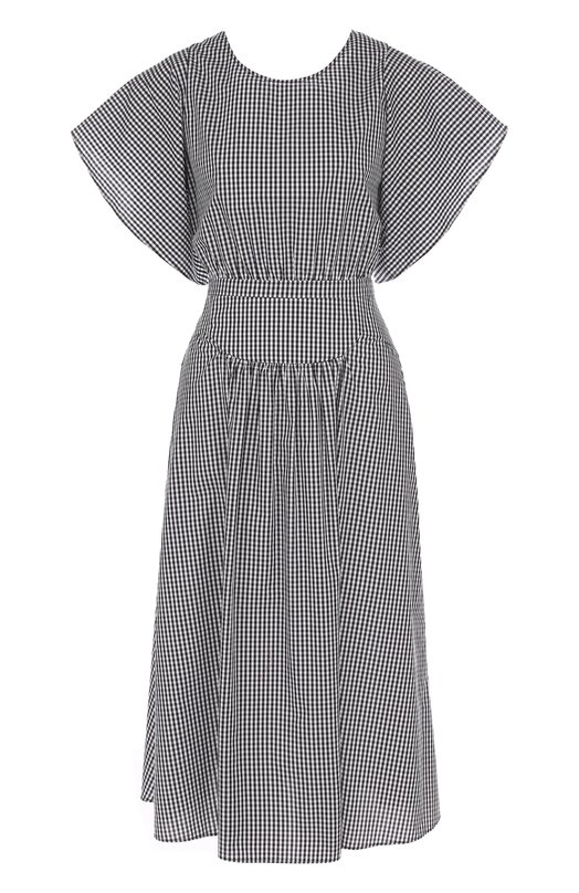 Приталенное хлопковое платье-миди в клетку No. 21