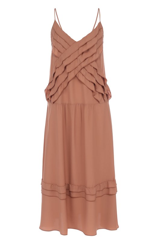 Однотонное платье-миди свободного кроя с оборками No. 21