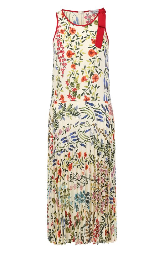 Платье-миди с цветочным принтом и плиссированной юбкой REDVALENTINO 