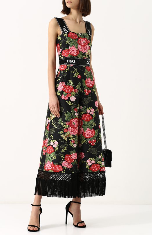 Приталенный комбинезон с цветочным принтом и бахромой Dolce&Gabbana 