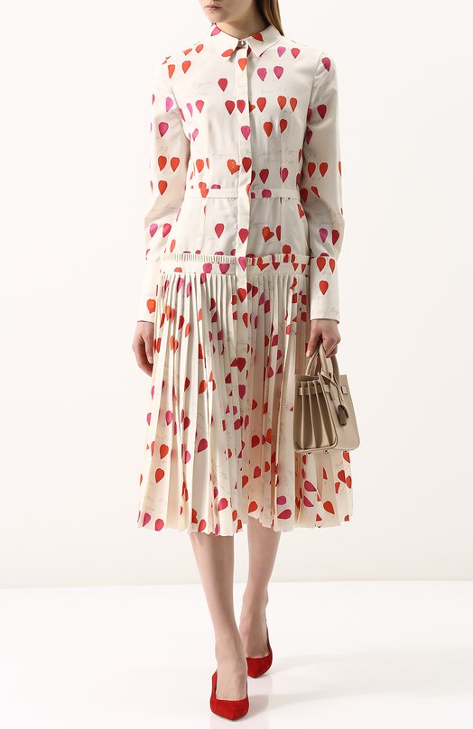 Шелковое платье-рубашка с принтом и плиссированной юбкой Alexander McQueen 