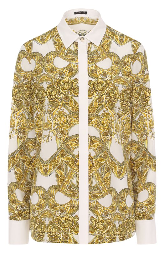 Шелковая блуза свободного кроя с принтом Versace 