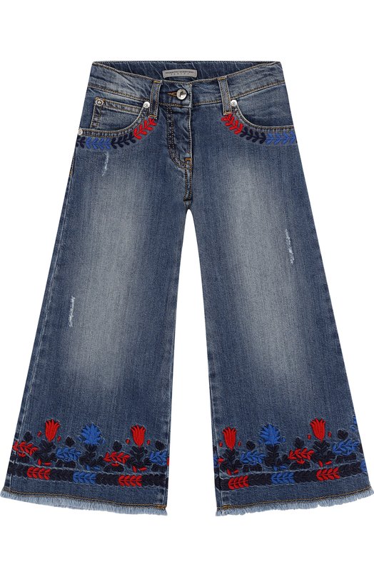 Расклешенные джинсы с вышивкой и декоративными потертостями ERMANNO SCERVINO 2673090