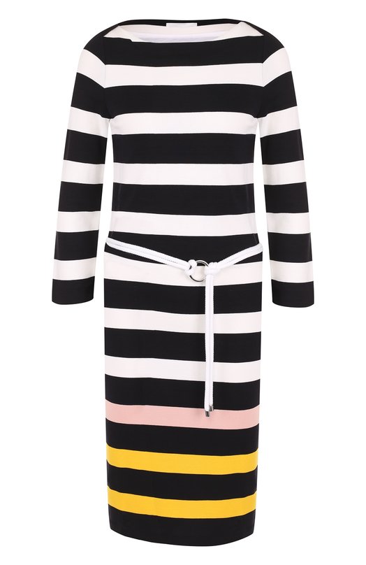 Приталенное вязаное платье-миди с поясом BOSS