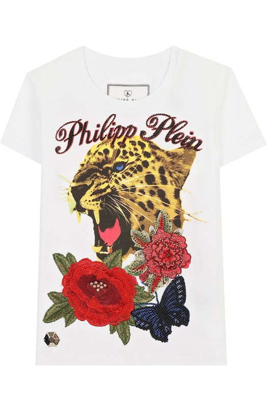 Хлопковая футболка с принтом и стразами PHILIPP PLEIN 2694941