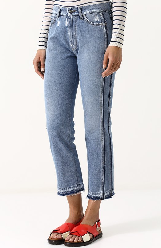 Укороченные джинсы прямого кроя с потертостями Two Women In The World 
