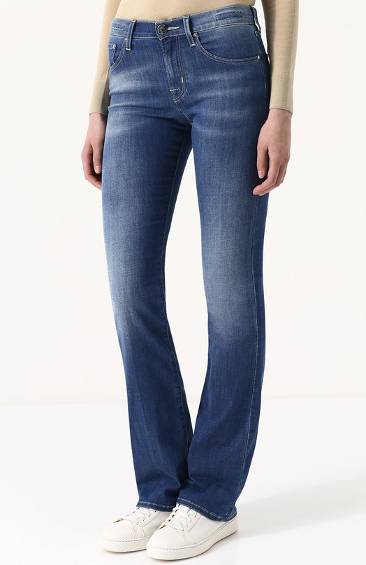 Расклешенные джинсы с потертостями и контрастной прострочкой Jacob Cohen 