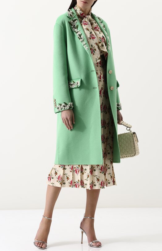 Шерстяное пальто свободного кроя с декоративной отделкой Gucci 