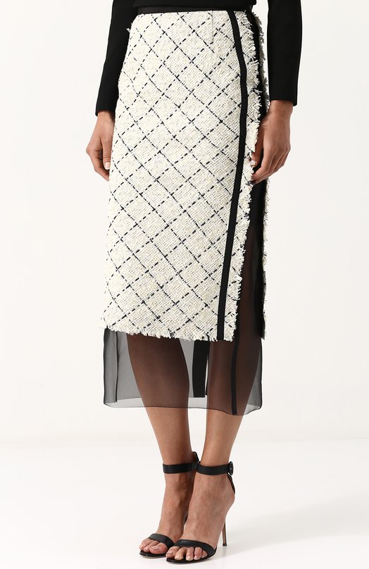 Буклированная юбка-миди с полупрозрачными вставками SACAI 