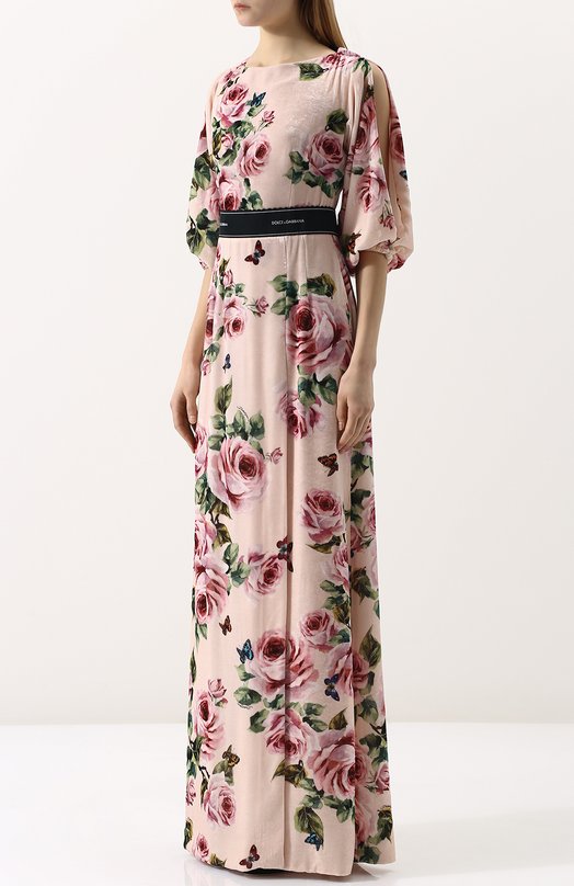 Бархатное платье-макси с цветочным принтом Dolce&Gabbana 