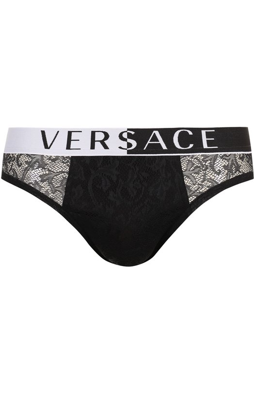 Брифы с кружевной отделкой на широкой резинке Versace 