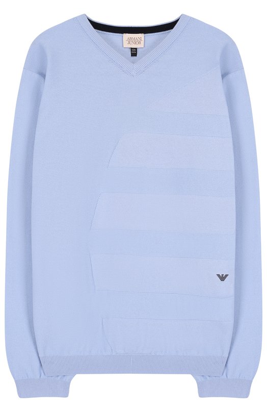 Хлопковый пуловер с фактурной отделкой и V-образным вырезом Armani Junior 2761490