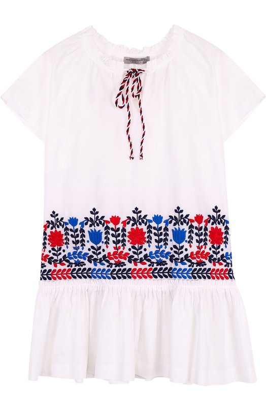 Хлопковое мини-платье свободного кроя с контрастной вышивкой ERMANNO SCERVINO 2765816