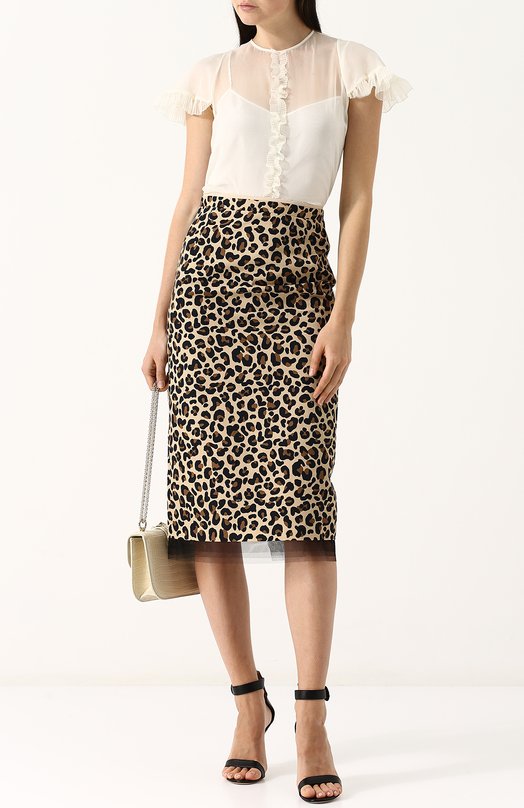 Хлопковая юбка-карандаш с леопардовым принтом No. 21 
