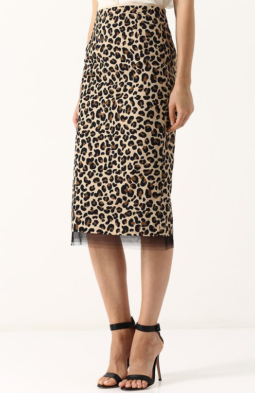 Хлопковая юбка-карандаш с леопардовым принтом No. 21 