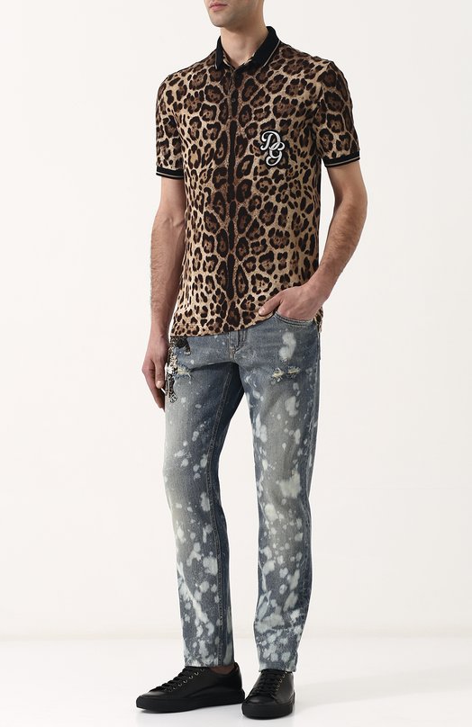 Хлопковое поло с леопардовым принтом и короткими рукавами Dolce&Gabbana 