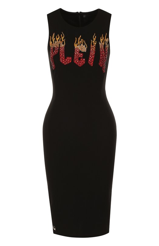 Платье-футляр с круглым вырезом и логотипом бренда PHILIPP PLEIN 