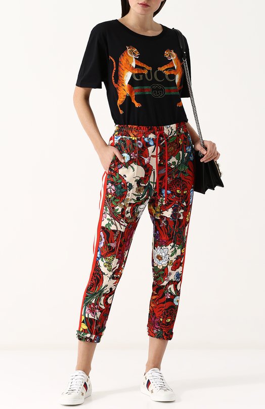 Укороченные брюки с принтом и эластичным поясом Gucci 