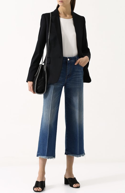 Укороченные расклешенные джинсы с потертостями Stella Mccartney 