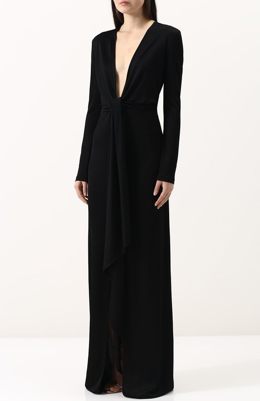 Платье-макси с глубоким V-образным вырезом и бантом Givenchy 
