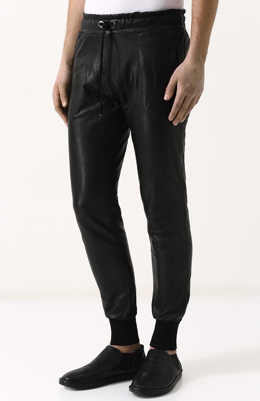 Кожаные брюки с манжетами и поясом на резинке GIORGIO BRATO 