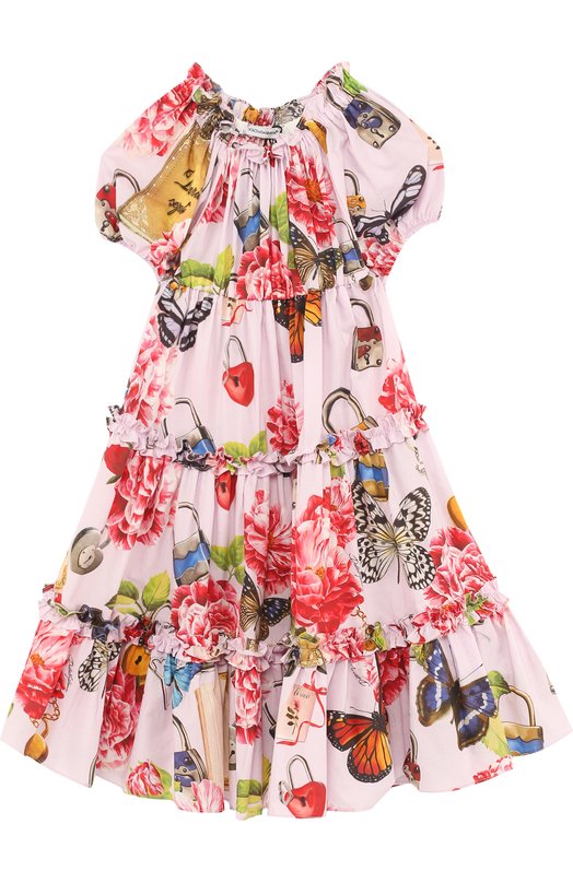 Хлопковое платье свободного кроя с принтом Dolce&Gabbana 3003418