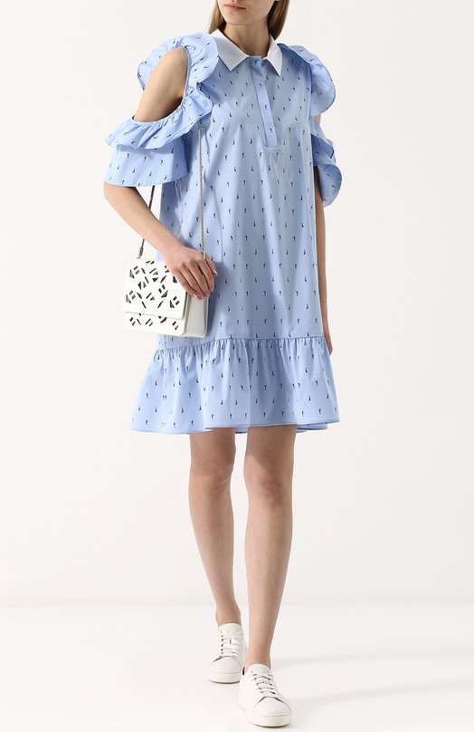 Хлопковое мини-платье с оборками и разрезами на плечах Pietro Brunelli 