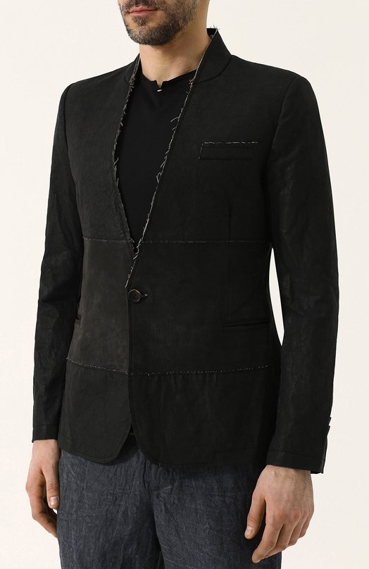 Однобортный пиджак из смеси хлопка и льна с кожаной отделкой GIORGIO BRATO 