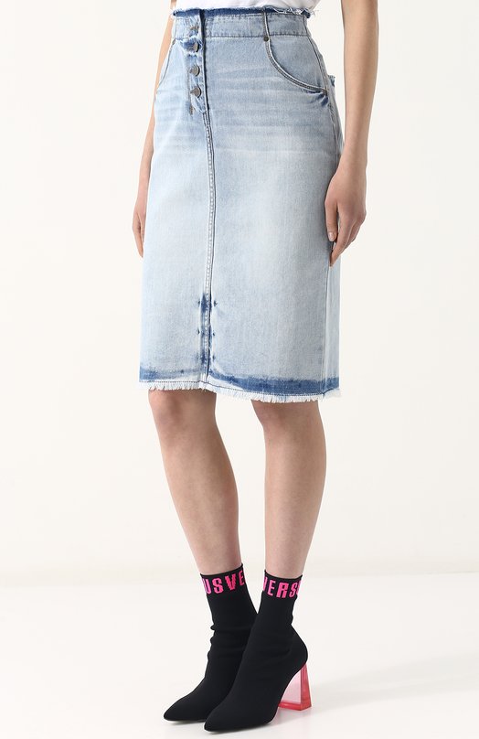 Джинсовая юбка-миди с потертостями DKNY Jeans 