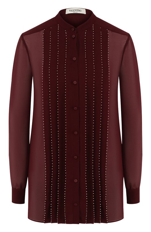 Полупрозрачная шелковая блуза с воротником-стойкой Valentino 