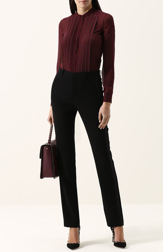 Полупрозрачная шелковая блуза с воротником-стойкой Valentino 
