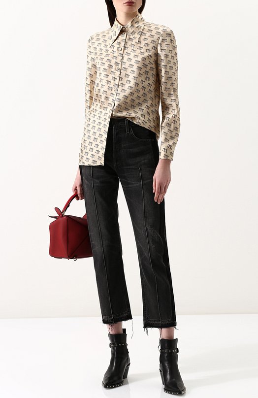 Шелковая блуза прямого кроя с логотипом бренда Gucci 