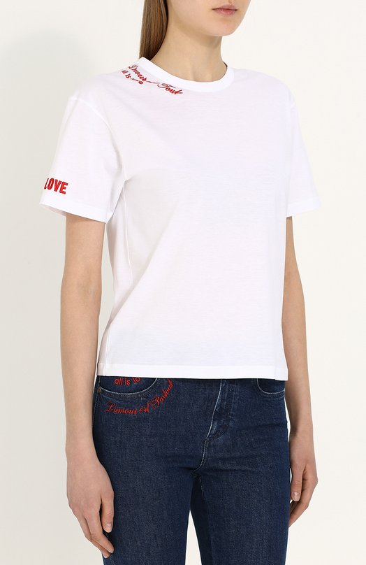 Хлопковая футболка с контрастными вышитыми надписями Stella Mccartney 