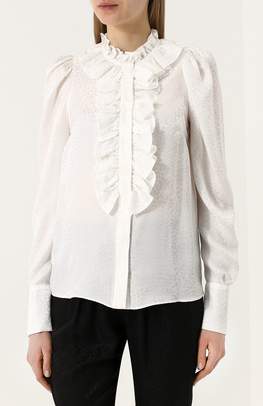 Однотонная шелковая блуза с оборками Stella Mccartney 