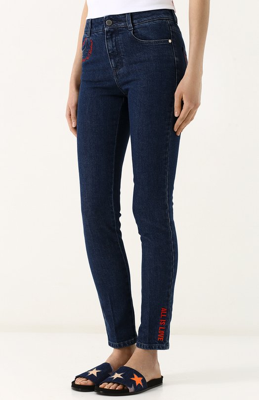 Укороченные джинсы-скинни с потертостями Stella Mccartney 