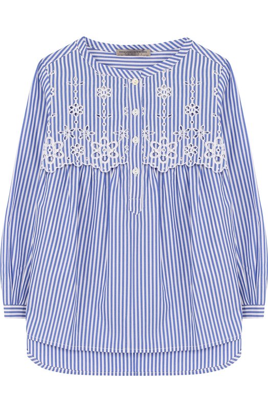 Хлопковая блуза свободного кроя с кружевной отделкой и круглым вырезом ERMANNO SCERVINO 3222414