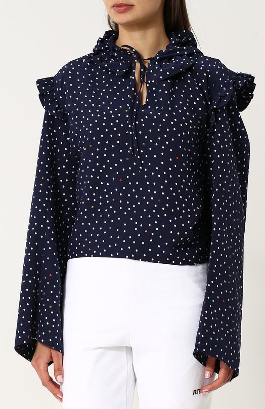 Шелковая блуза с оборками и принтом VETEMENTS 