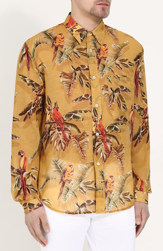 Рубашка из смеси хлопка и льна с принтом Stella Mccartney 