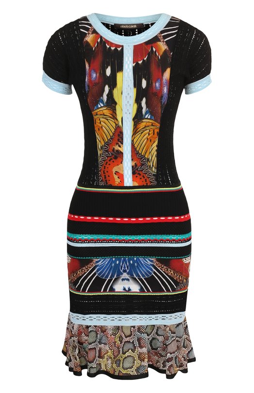 Приталенное вязаное мини-платье с круглым вырезом Roberto Cavalli 