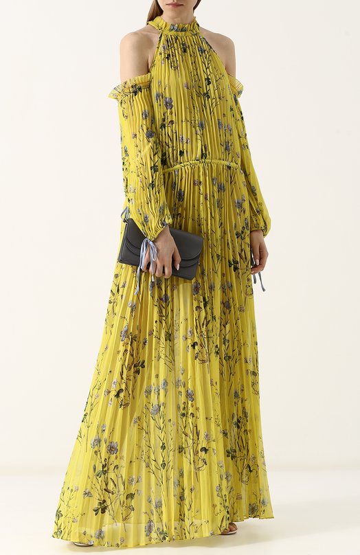 Плиссированное платье-макси с принтом и разрезами на плечах Self Portrait 