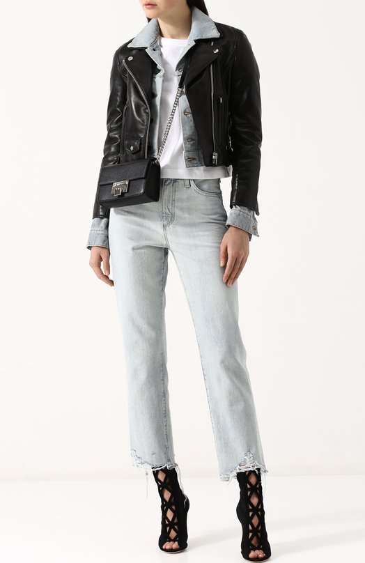 Приталенная кожаная куртка с джинсовой вставкой Alexander Wang 
