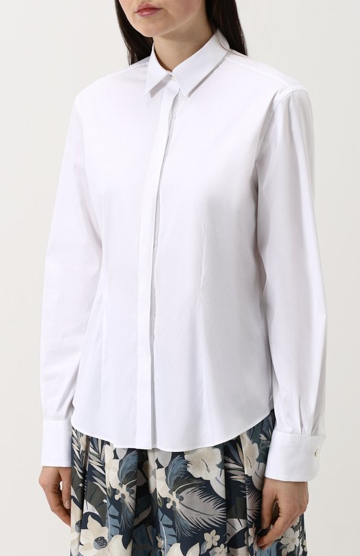 Однотонная приталенная блуза из хлопка Van Laack 