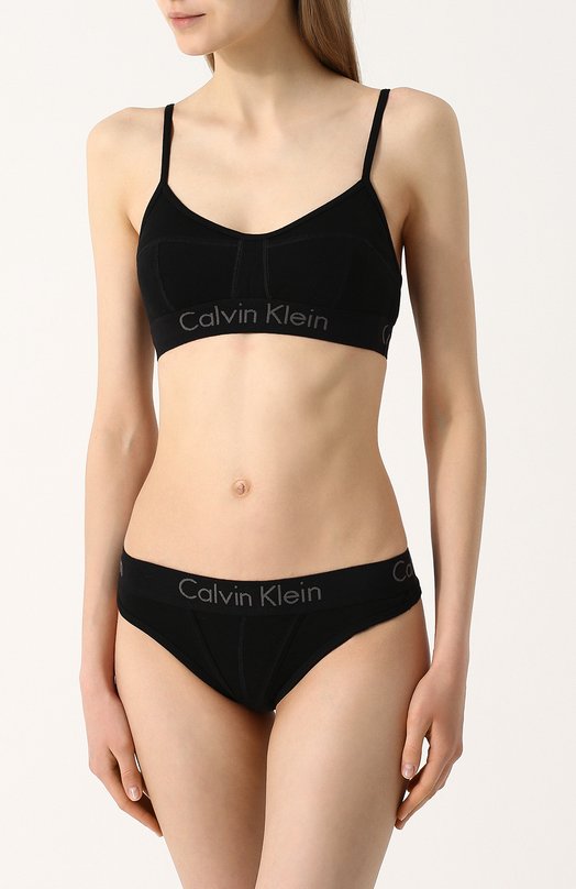 Хлопковые трусы-стринги с логотипом бренда Calvin Klein Underwear 