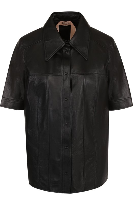 Однотонная кожаная блуза с коротким рукавом No. 21 