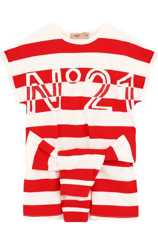 Хлопковое мини-платье в полоску с декоративным поясом No. 21 3536994