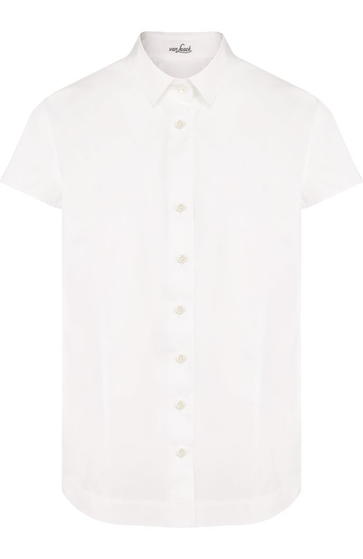 Приталенная хлопковая блуза с коротким рукавом Van Laack 